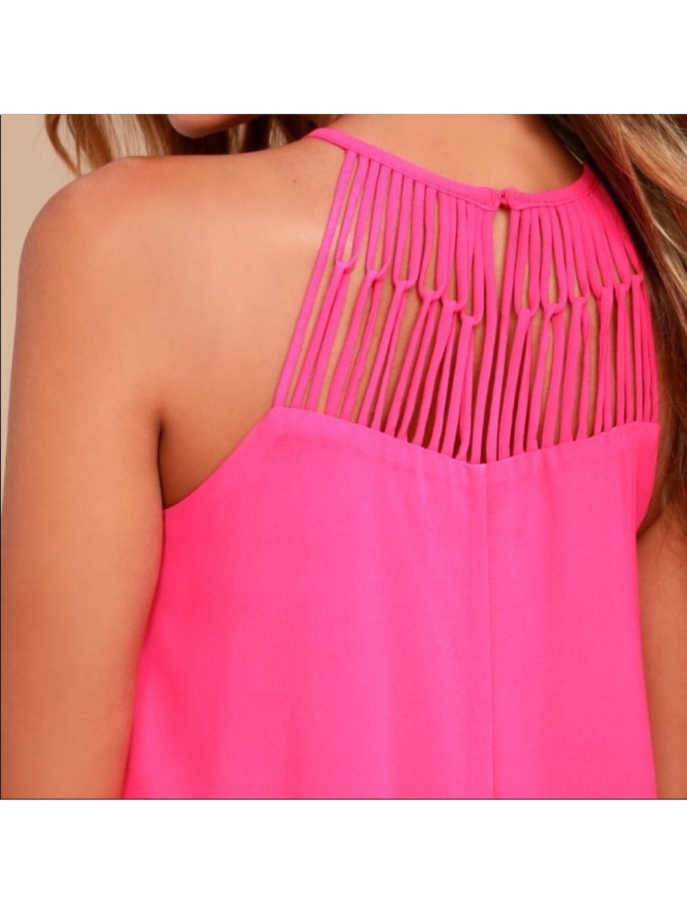 Lulus Tell Me Fuchsia Swing Dress Caged Neckline - Picture 3 of 9